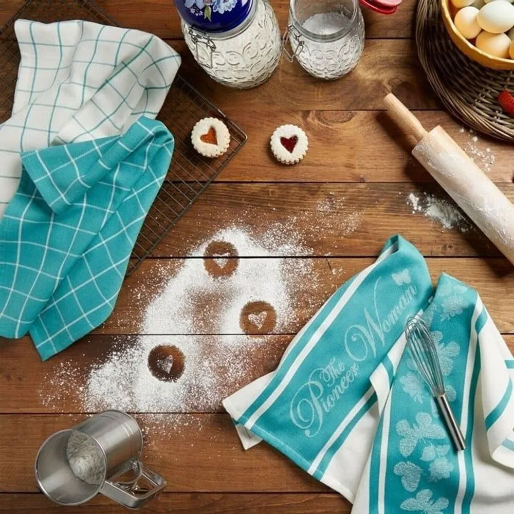 Pioneer Woman Butterfly Kitchen Towels Teal Blue White Rustic Farmhouse 4pc Gift